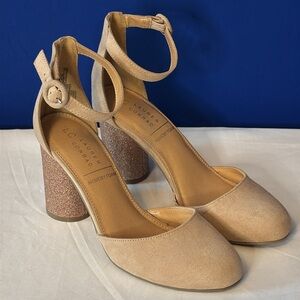 LC Lauren Conrad Women’s Shoes Memory Foam Beige Suede Glitter High Heels Size 9